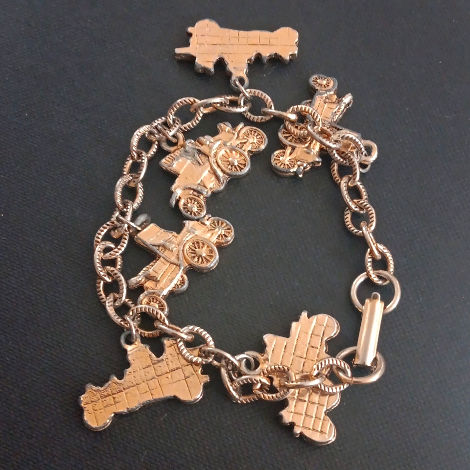 Vintage Gold Tone Roadster Charm Bracelet